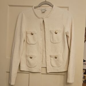 Rachel Zoe Cream Knit Cardigan with Gold Accents